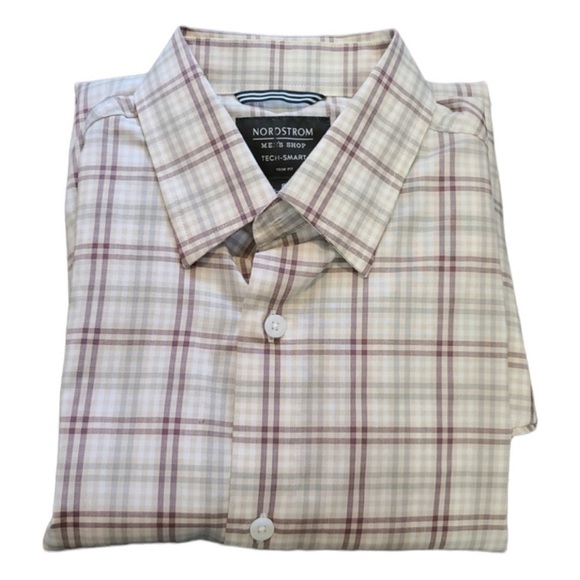 Nordstrom Tech-Smart Trim Fit Button Down Plaid Shirt Size L - Picture 3 of 4